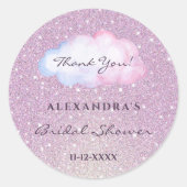 ピンクグリッター トレンディー クラウド ブライダルシャワー サンクス ラウンドシール (正面)