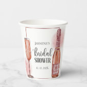 ピンクグリッター ブライダルシャワーペタルとプロセッコグラス 紙コップ (正面)