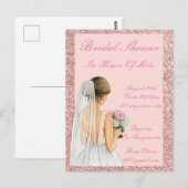 ピンクグリッター ブライダルシャワー 招待状 (正面/裏面)