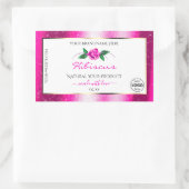 ピンクグリッター ホワイト プロダクトラベル 花のロゴ 長方形シール (バッグ)