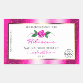 ピンクグリッター ホワイト プロダクトラベル 花のロゴ 長方形シール (正面)