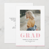 ピンクグリッター ボールド GRAD タイポグラフィー 卒業写真 案内状 (正面/裏面)