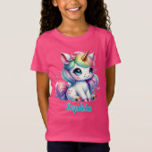 ピンクグリッター ユニコーン 魔法の星 女の子の誕生日 Tシャツ (正面)