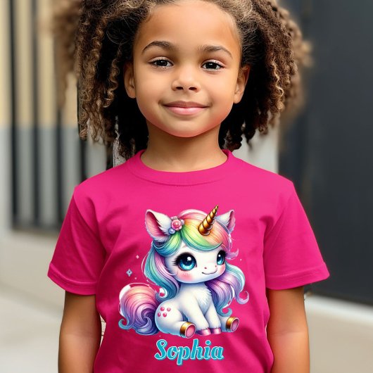 ピンクグリッター ユニコーン 魔法の星 女の子の誕生日 Tシャツ
