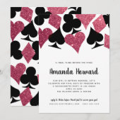 ピンクグリッター ヴェガス テーマの独身最後の夜 パーティー招待状 招待状 (正面/裏面)