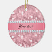 ピンクグリッター《写真》ぼけ味とダイヤパーソナライズされたモンド セラミックオーナメント (左)