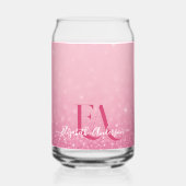 ピンクグリッター-名前をカスタムするとイニシャル ガラス缶 (正面)