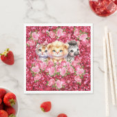 ピンクグリッター 女の子のベビーシャワー ワイルドアニマル スタンダードランチョンナプキン (インサイチュ)