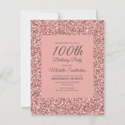 ピンクグリッター 女性 100歳の誕生日 カード (正面)