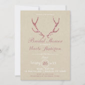 ピンクグリッター〔雄ジカの〕枝角素朴クラフトブライダルシャワー 招待状 (正面)