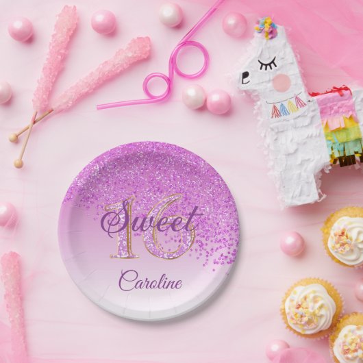 ピンクグリッター, 16グリッター, Sweet 16誕生日 ペーパープレート (パーティー)