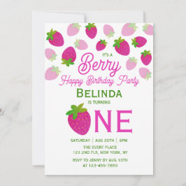 ピンクグリッター Y2K スターベリー 1歳の誕生日 招待状