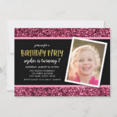 ピンクグリッターAny Ageフォト誕生日招待状 招待状 (正面)