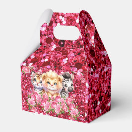 ピンクグリッターGIrlの赤ちゃんシャワー野生動物 フェイバーボックス