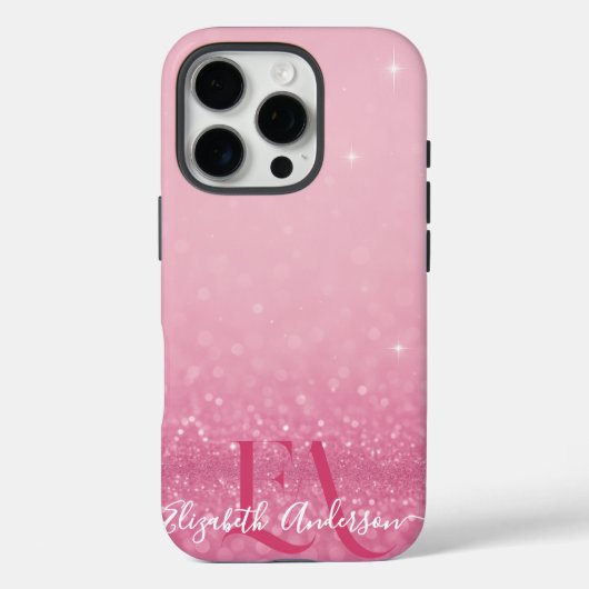 ピンクグリッターiPhoneケース(イニシャルと名前) Case-Mate iPhoneケース (裏面)