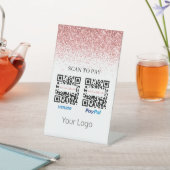 ピンクグリッターQRコードスキャンによるロゴの支払い 台座サイン (インサイチュ)