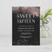 ピンクグリッターSweet sixteen誕生日招待状 招待状 (スタンド正面)