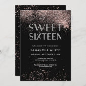 ピンクグリッターSweet sixteen誕生日招待状 招待状 (正面/裏面)