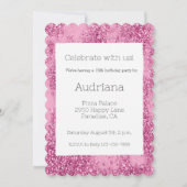 ピンクグリッツグリッタースパークル16誕生日 招待状 (正面)