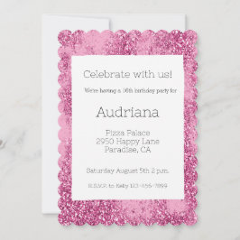 ピンクグリッツグリッタースパークル16誕生日 招待状