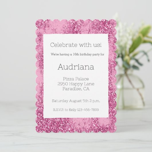 ピンクグリッツグリッタースパークル16誕生日 招待状 (スタンド正面)