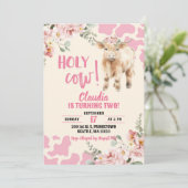 ピンクグリーナリーハイランドカウファームガール誕生日 招待状 (スタンド正面)