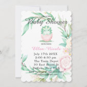 ピンクグリーンかわいい恐竜の牡丹の赤ちゃんシャワー招待状 招待状 (正面)