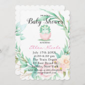 ピンクグリーンかわいい恐竜の牡丹の赤ちゃんシャワー招待状 招待状 (正面/裏面)