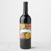 ピンクグリーンとイエローフローラバラ結婚ズシール ワインラベル (正面)