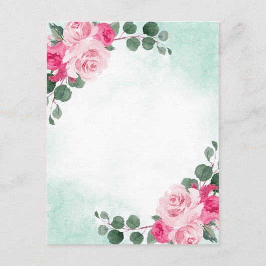 ピンクグリーンとシルバーウォーターの色のフローラ結婚ズ エンクロージャーカード (裏面)