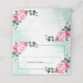 ピンクグリーンとシルバーウォーターの色のフローラ結婚ズ プレイスカード (外部開封)