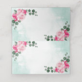 ピンクグリーンとシルバーウォーターの色のフローラ結婚ズ プレイスカード (内部開封)