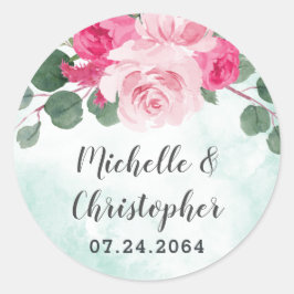 ピンクグリーンとシルバーウォーターの色のフローラ結婚ズ ラウンドシール