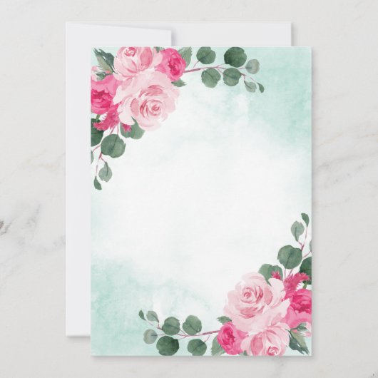 ピンクグリーンとシルバーウォーターの色のフローラ結婚ズ 招待状 (裏面)