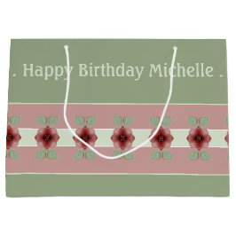 ピンクグリーンとブルゴーニュ ラージペーパーバッグ