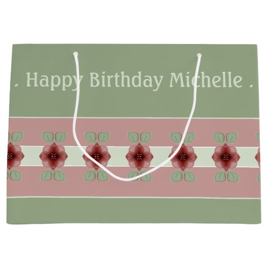 ピンクグリーンとブルゴーニュ ラージペーパーバッグ (正面)