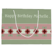 ピンクグリーンとブルゴーニュ ラージペーパーバッグ (裏面)