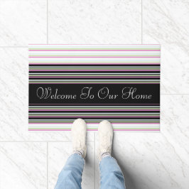 ピンクグリーンとブルーストライプ ドアマット
