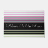 ピンクグリーンとブルーストライプ ドアマット (正面)