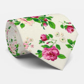 ピンクグリーンとベージュヴィンテージフローラデザイン ネクタイ (ロール)