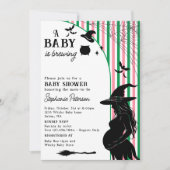 ピンクグリーンのハロウィンベビーシャワー A Baby is Brewing 招待状 (正面)