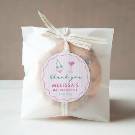 ピンクグリーンのビキニとマティーニのバチェラーエットパーティーファバー ラウンドシール