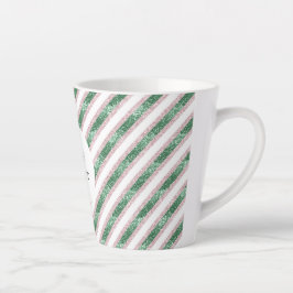 ピンクグリーンのラメ入りストライプ クリスマス カフェラテマグ