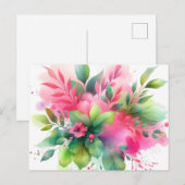 ピンクグリーンの水彩植物画の花 案内ポストカード (正面/裏面)