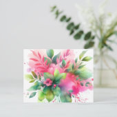 ピンクグリーンの水彩植物画の花 案内ポストカード (スタンド正面)