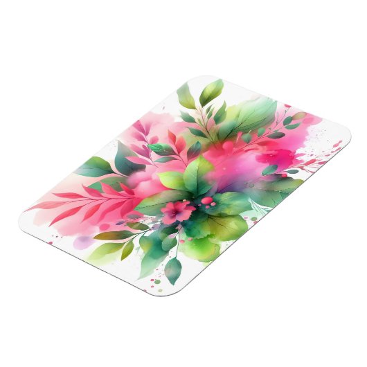 ピンクグリーンの水彩植物画 マグネット (左側)