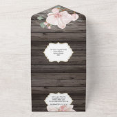 ピンクグリーンの熱帯性カントリーランエレガントの木材 オールインワン招待状 (外側)