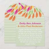 ピンクグリーンの花模様の菊の結婚式招待状 招待状 (正面/裏面)