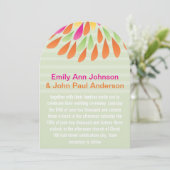 ピンクグリーンの花模様の菊の結婚式招待状 招待状 (スタンド正面)