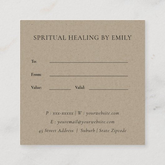 ピンクグリーンの葉イニシャルリースギフト券 スクエア名刺 (裏面)